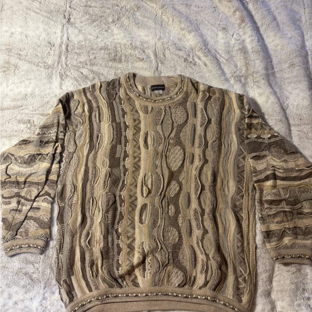 Men's Beige Textured Crewneck Sweater